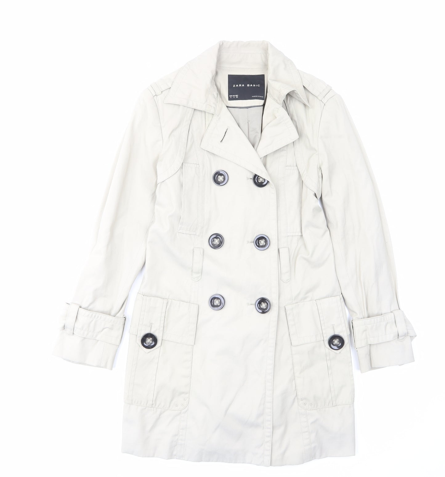 Zara Womens Beige Military Jacket Jacket Size S Button - Pockets