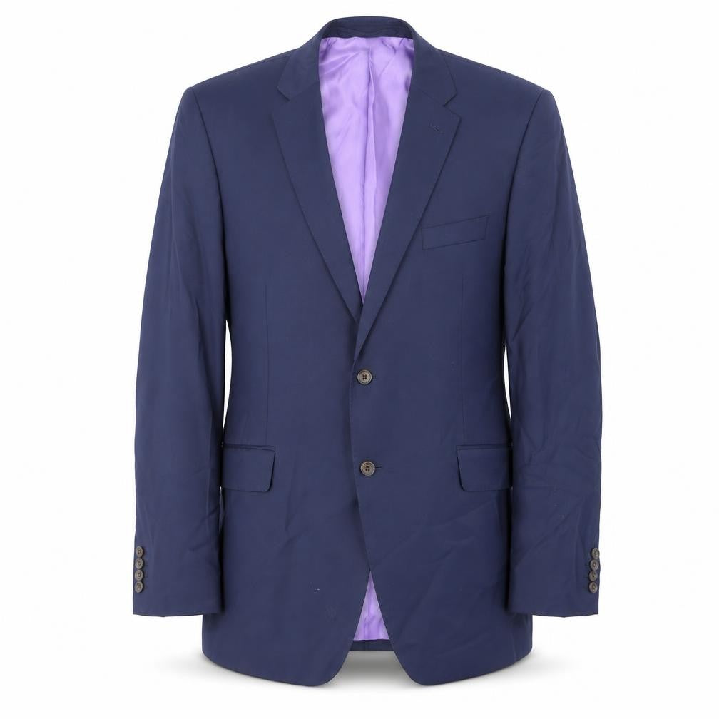 Front view of Marks & Spencer men’s blue wool jacket suit jacket, size 44, regular - inside pockets