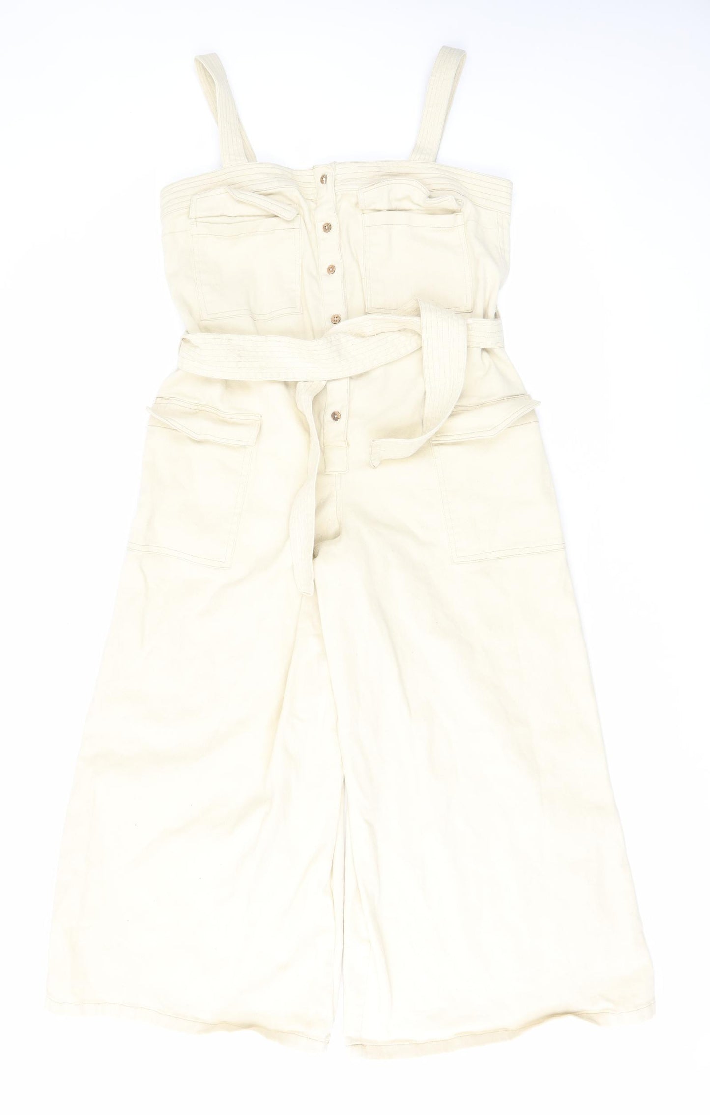 ASOS Womens Ivory Cotton Dungaree One-Piece Size 14 L25 in Button - Belt
