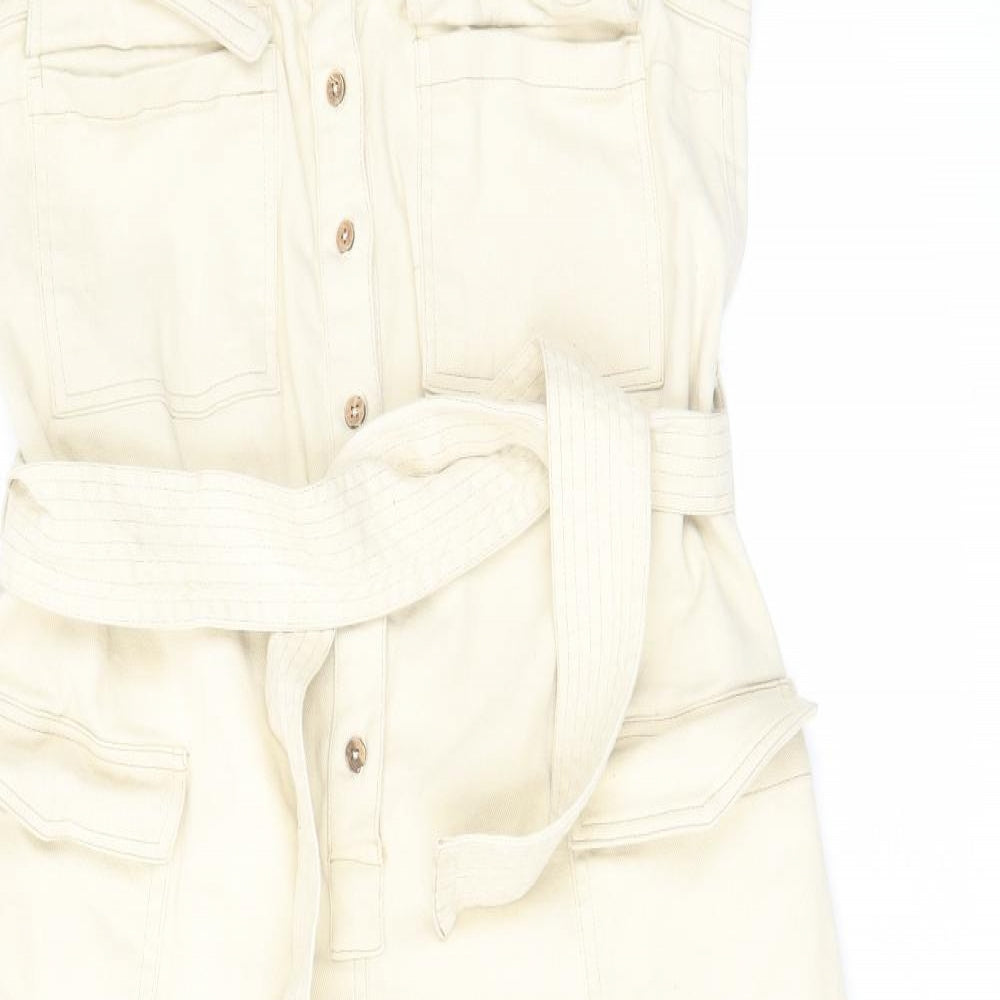 ASOS Womens Ivory Cotton Dungaree One-Piece Size 14 L25 in Button - Belt