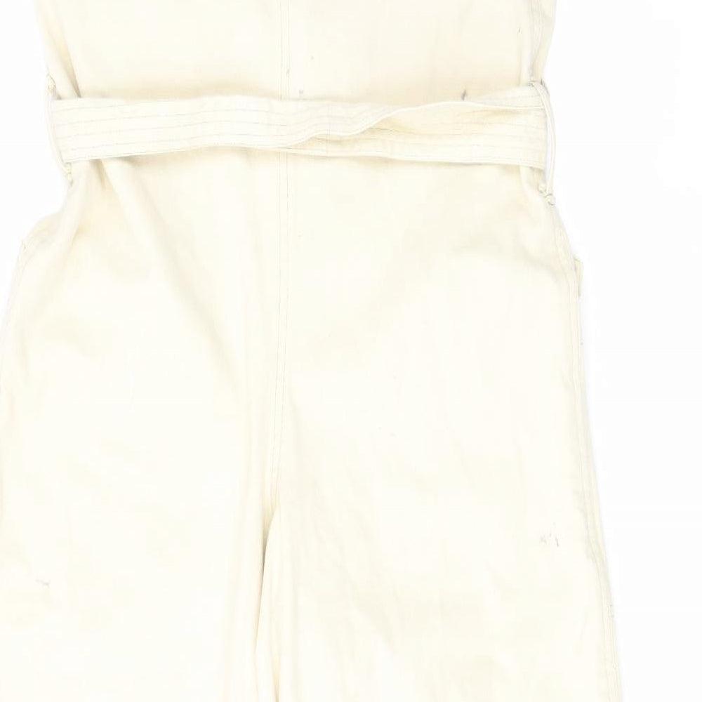 ASOS Womens Ivory Cotton Dungaree One-Piece Size 14 L25 in Button - Belt