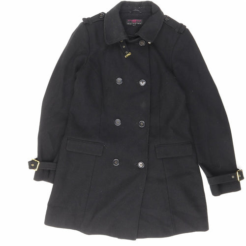 New Look Womens Black Overcoat Coat Size 14 Button - Pockets