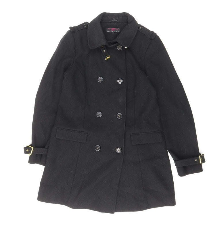 New Look Womens Black Overcoat Coat Size 14 Button - Pockets