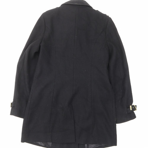 New Look Womens Black Overcoat Coat Size 14 Button - Pockets