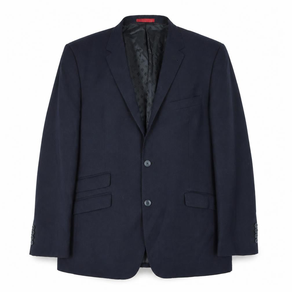 Front view of Skopes men’s blue wool jacket suit jacket, size 44, regular - inside pockets