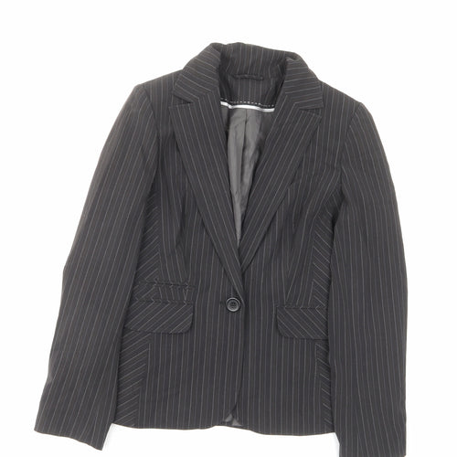 Dorothy Perkins Womens Grey Striped Polyester Jacket Suit Jacket Size 10 - Pockets