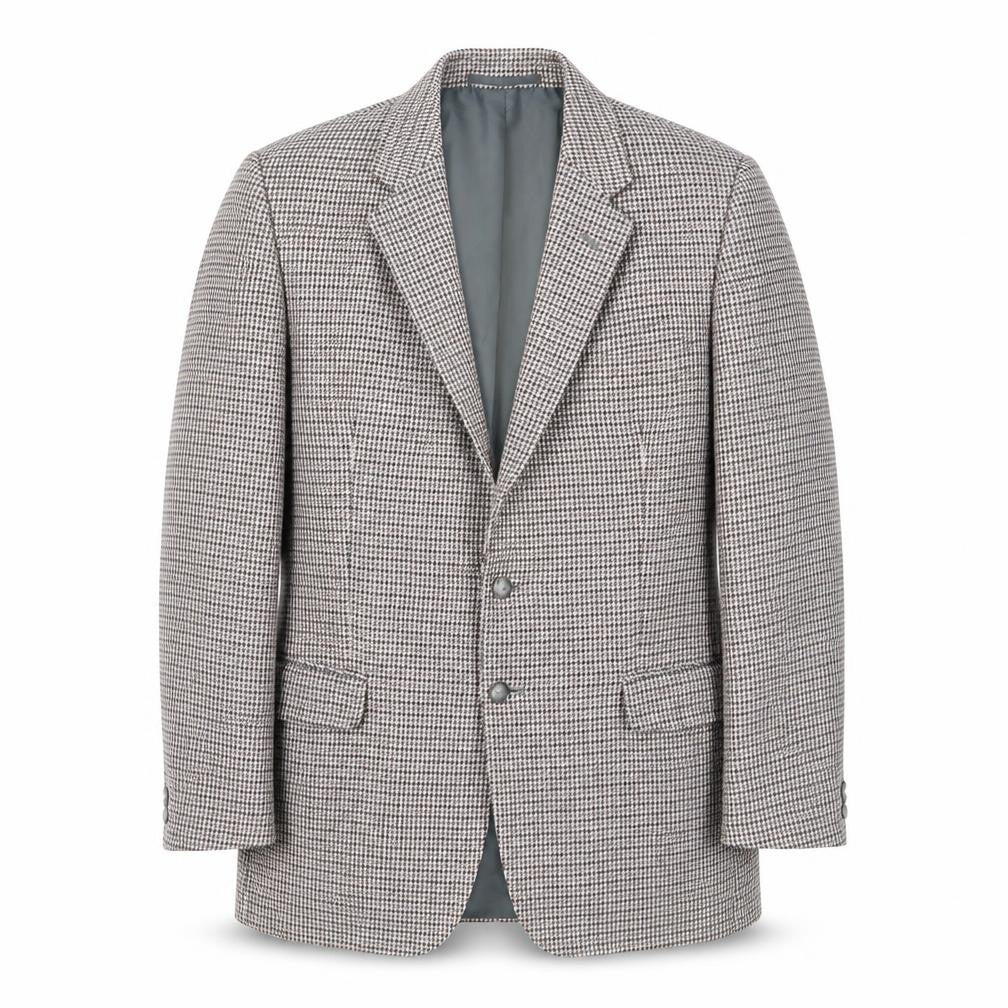 Front view of St Michael men’s multicoloured plaid wool jacket suit jacket, size 42, regular - inside pockets