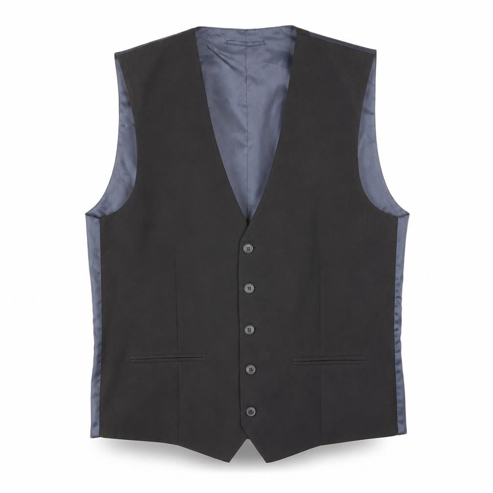 Front view of Next men’s blue polyester jacket suit waistcoat, size 42, regular