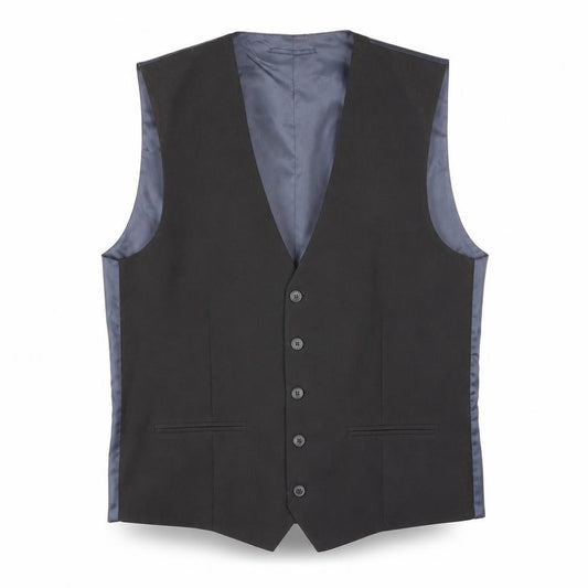 Front view of Next men’s blue polyester jacket suit waistcoat, size 42, regular