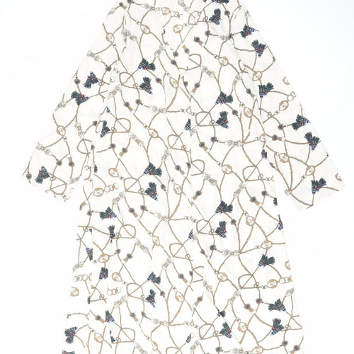 Boohoo Womens Ivory Geometric Polyester Sheath Size 10 V-Neck Button