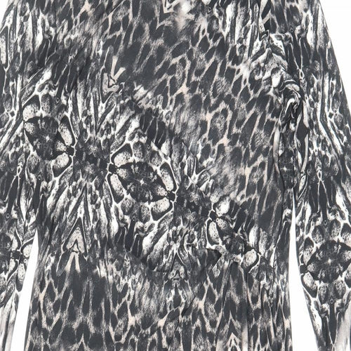 Debenhams Womens Black Animal Print Viscose Bodycon Size 14 Boat Neck Zip - Zip