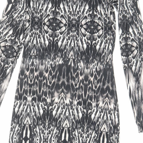 Debenhams Womens Black Animal Print Viscose Bodycon Size 14 Boat Neck Zip - Zip