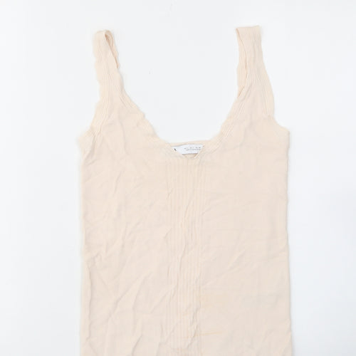 Zara Womens Beige Viscose Basic Tank Size L V-Neck