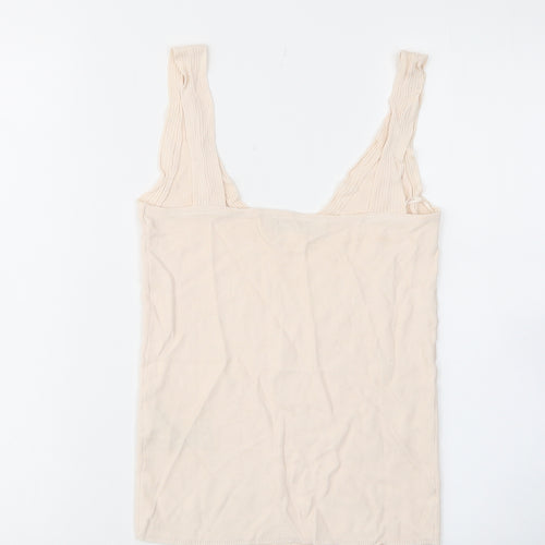 Zara Womens Beige Viscose Basic Tank Size L V-Neck