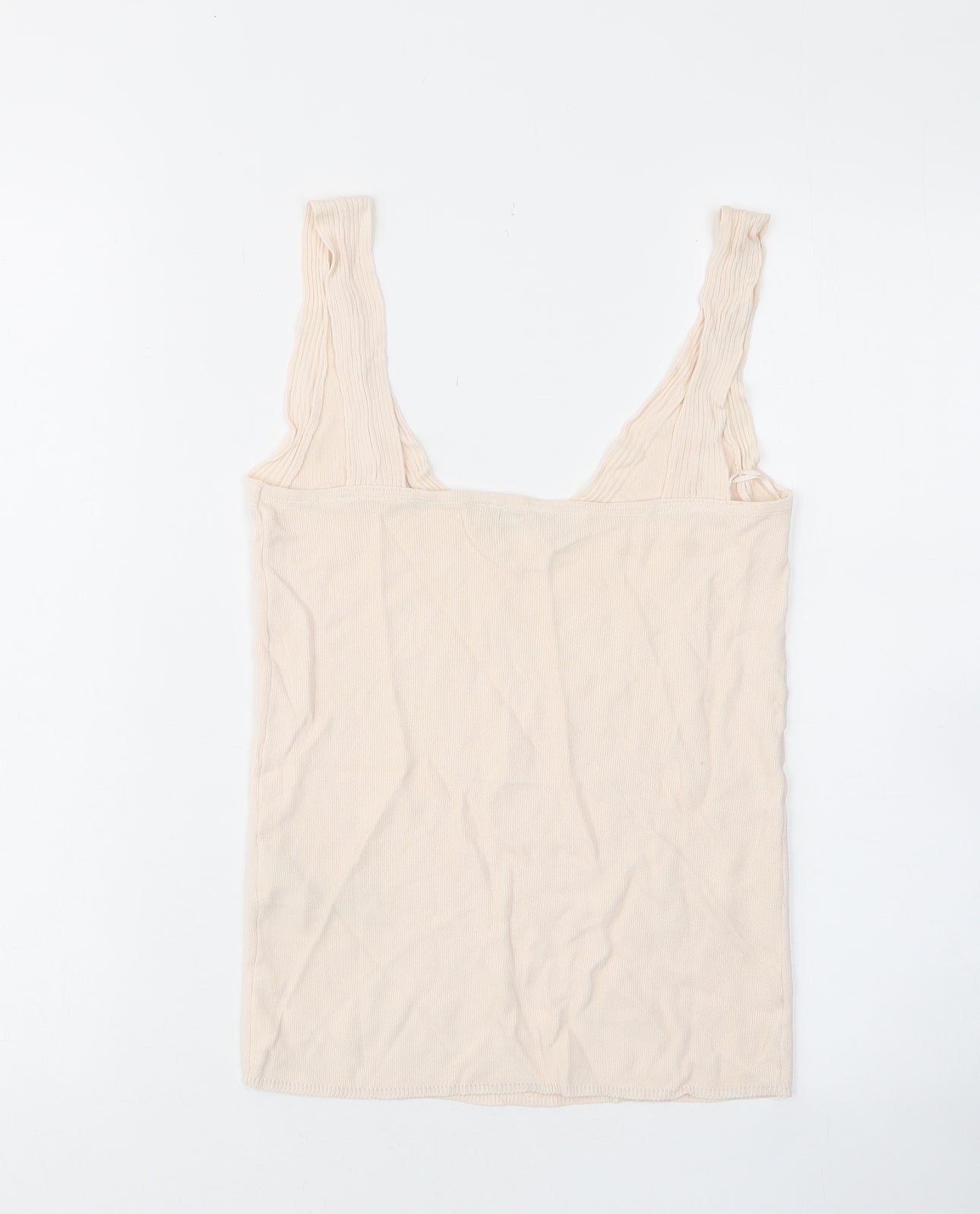 Zara Womens Beige Viscose Basic Tank Size L V-Neck