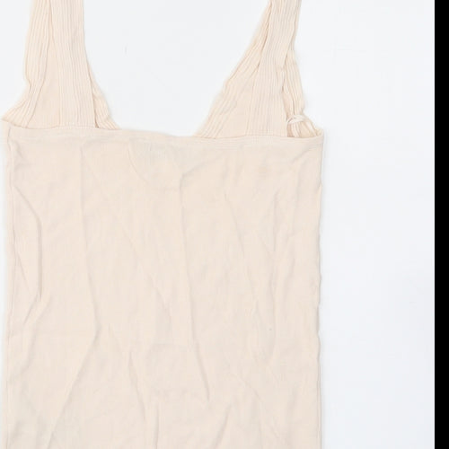 Zara Womens Beige Viscose Basic Tank Size L V-Neck