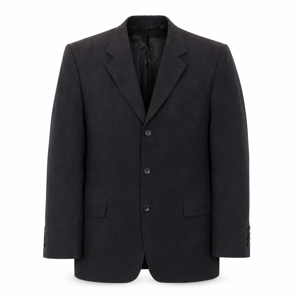 Front view of BHS men’s black polyester jacket suit jacket, size 42, regular - inside pockets