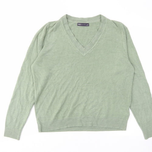 Marks and Spencer Womens Green V-Neck Acrylic Pullover Jumper Size M