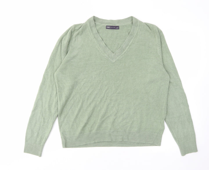 Marks and Spencer Womens Green V-Neck Acrylic Pullover Jumper Size M