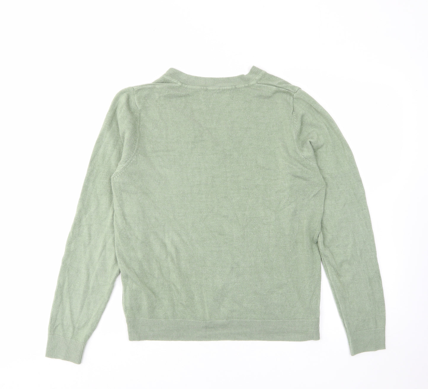 Marks and Spencer Womens Green V-Neck Acrylic Pullover Jumper Size M