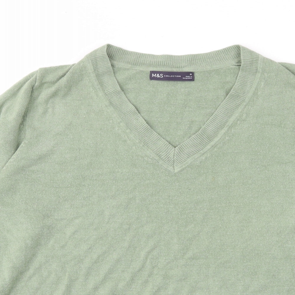 Marks and Spencer Womens Green V-Neck Acrylic Pullover Jumper Size M