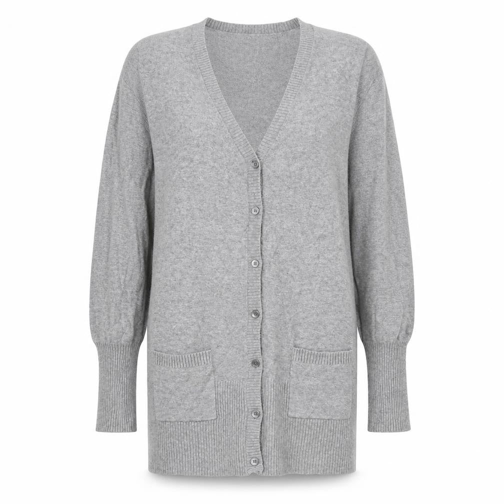 Vackyoy Womens Grey V-Neck Viscose Cardigan Jumper Size L - Pockets