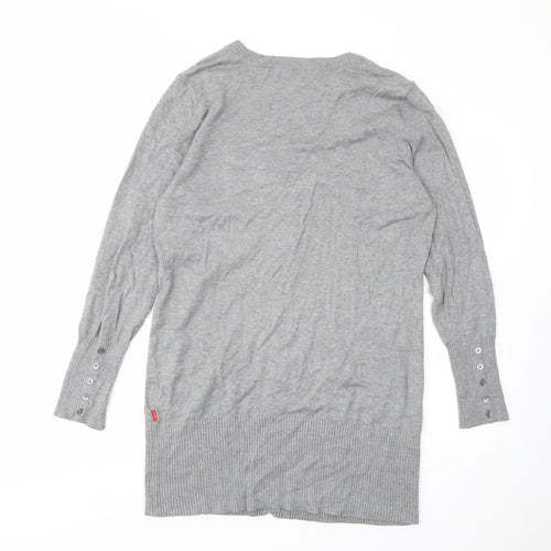 Vackyoy Womens Grey V-Neck Viscose Cardigan Jumper Size L - Pockets