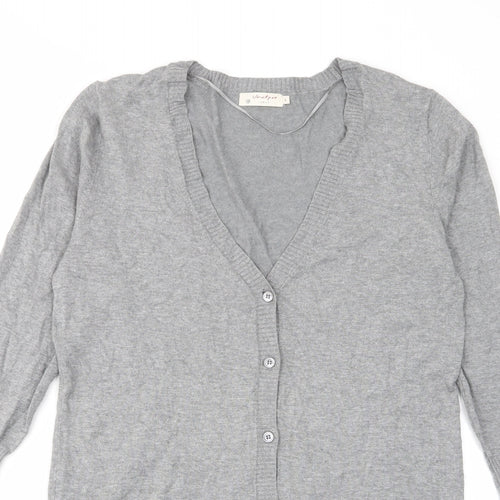 Vackyoy Womens Grey V-Neck Viscose Cardigan Jumper Size L - Pockets