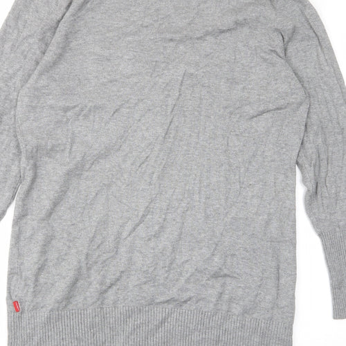 Vackyoy Womens Grey V-Neck Viscose Cardigan Jumper Size L - Pockets