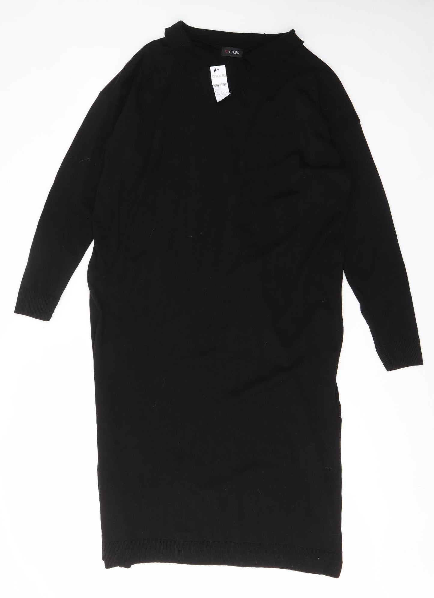 Yours Womens Black Acrylic Jumper Dress Size 14 Collared Pullover - 14-16