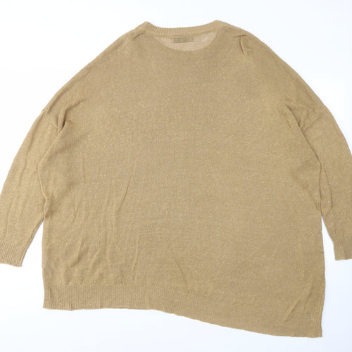 Zara Womens Brown Crew Neck Linen Pullover Jumper Size M - M-L