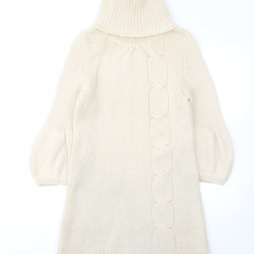 Monki Womens Beige Mohair Jumper Dress Size M Roll Neck