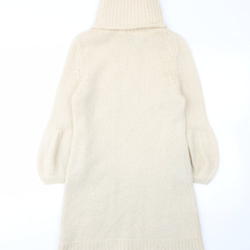 Monki Womens Beige Mohair Jumper Dress Size M Roll Neck