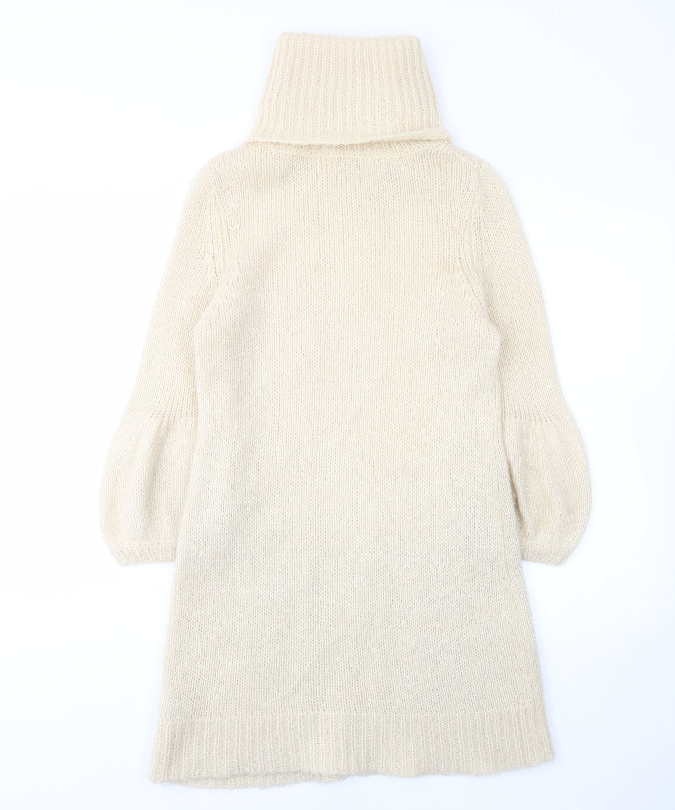 Monki Womens Beige Mohair Jumper Dress Size M Roll Neck