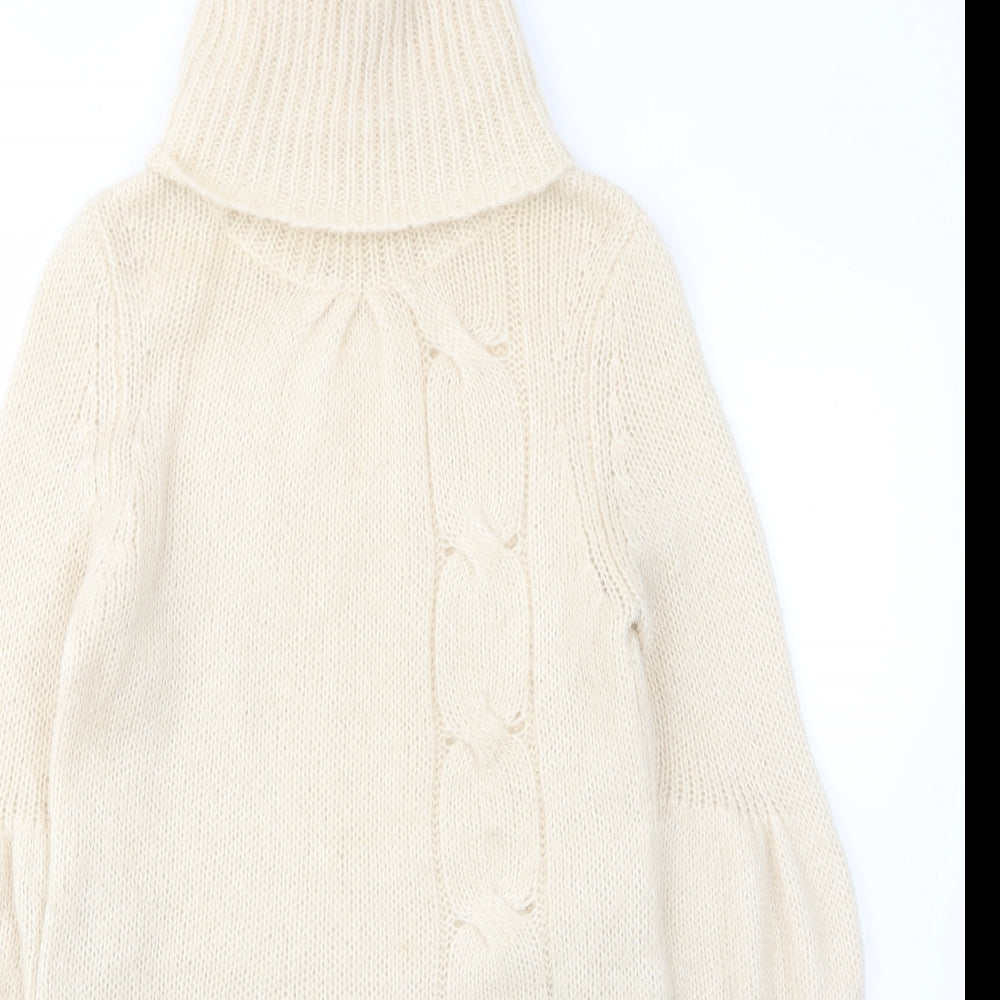Monki Womens Beige Mohair Jumper Dress Size M Roll Neck