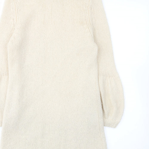 Monki Womens Beige Mohair Jumper Dress Size M Roll Neck