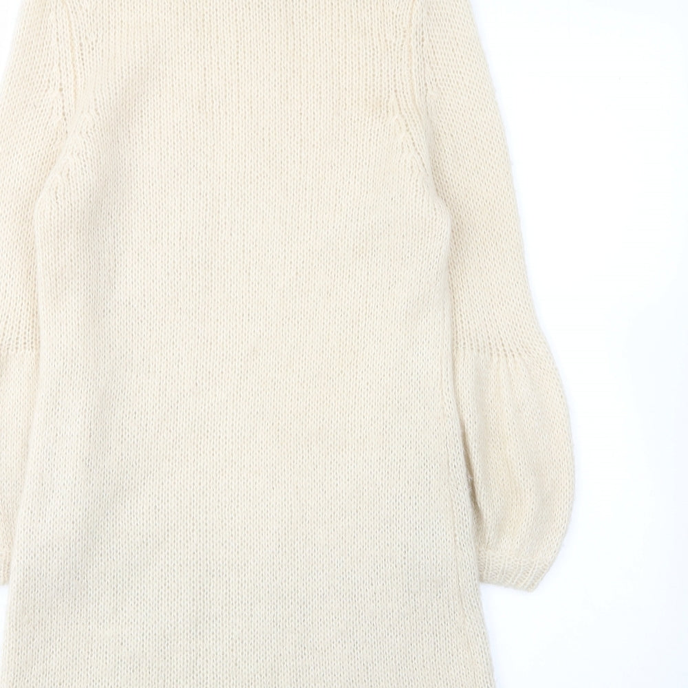 Monki Womens Beige Mohair Jumper Dress Size M Roll Neck