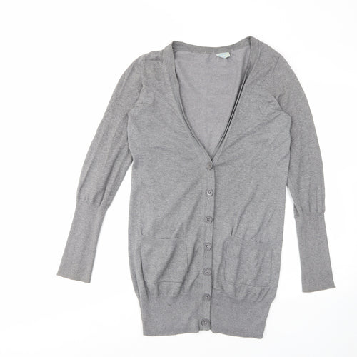 Oasis Womens Grey V-Neck Cotton Cardigan Jumper Size 8 - Pockets