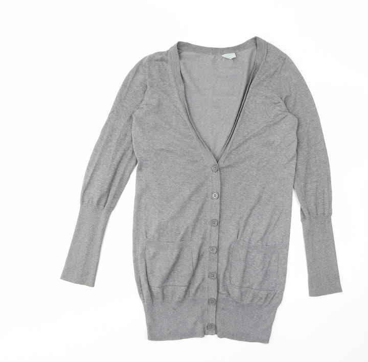 Oasis Womens Grey V-Neck Cotton Cardigan Jumper Size 8 - Pockets