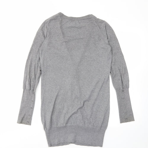 Oasis Womens Grey V-Neck Cotton Cardigan Jumper Size 8 - Pockets