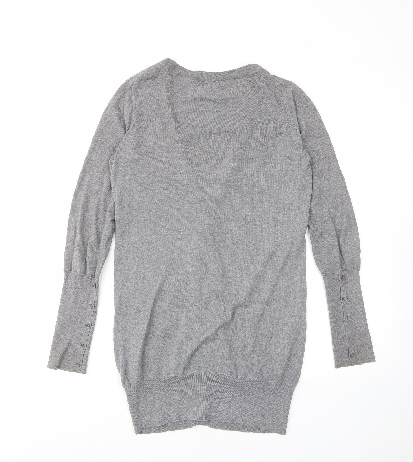 Oasis Womens Grey V-Neck Cotton Cardigan Jumper Size 8 - Pockets