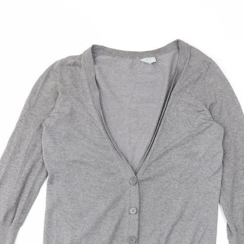 Oasis Womens Grey V-Neck Cotton Cardigan Jumper Size 8 - Pockets