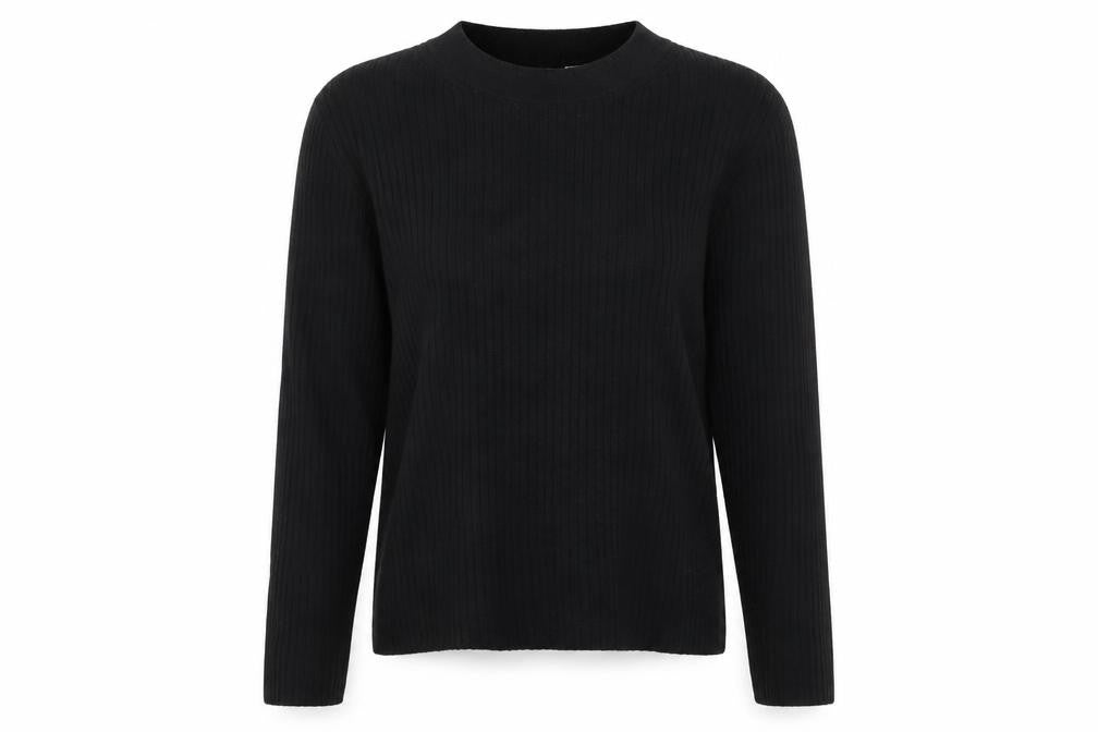 Front view of Divided by H&M women’s black crew neck acrylic jumper, size L, - stretch