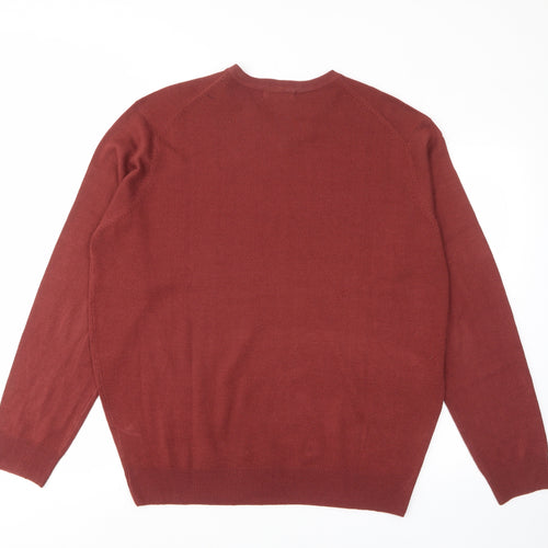 James Pringle Mens Red V-Neck Acrylic Pullover Jumper Size L Long Sleeve