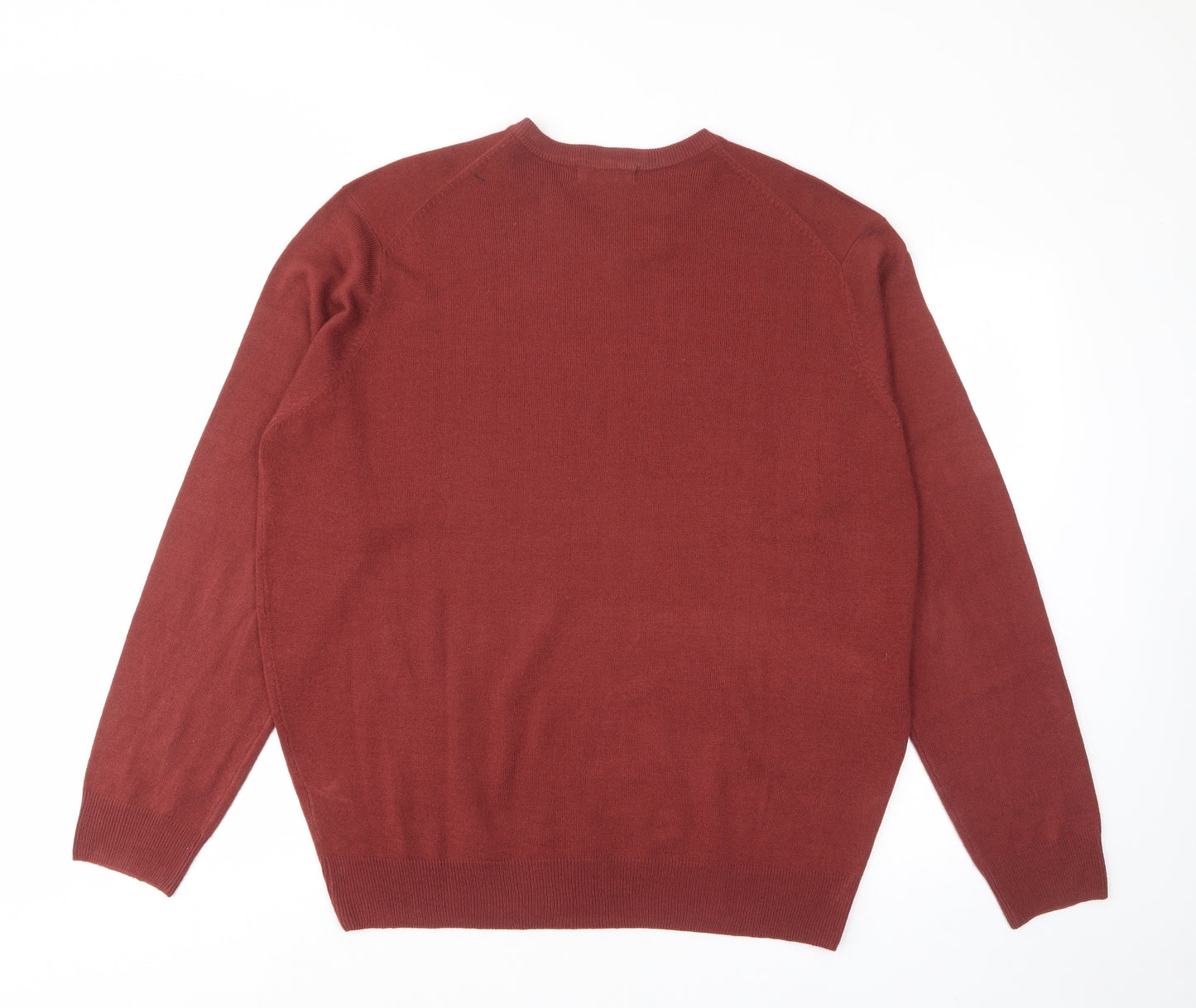 James Pringle Mens Red V-Neck Acrylic Pullover Jumper Size L Long Sleeve