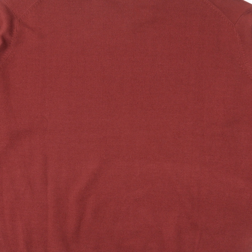 James Pringle Mens Red V-Neck Acrylic Pullover Jumper Size L Long Sleeve