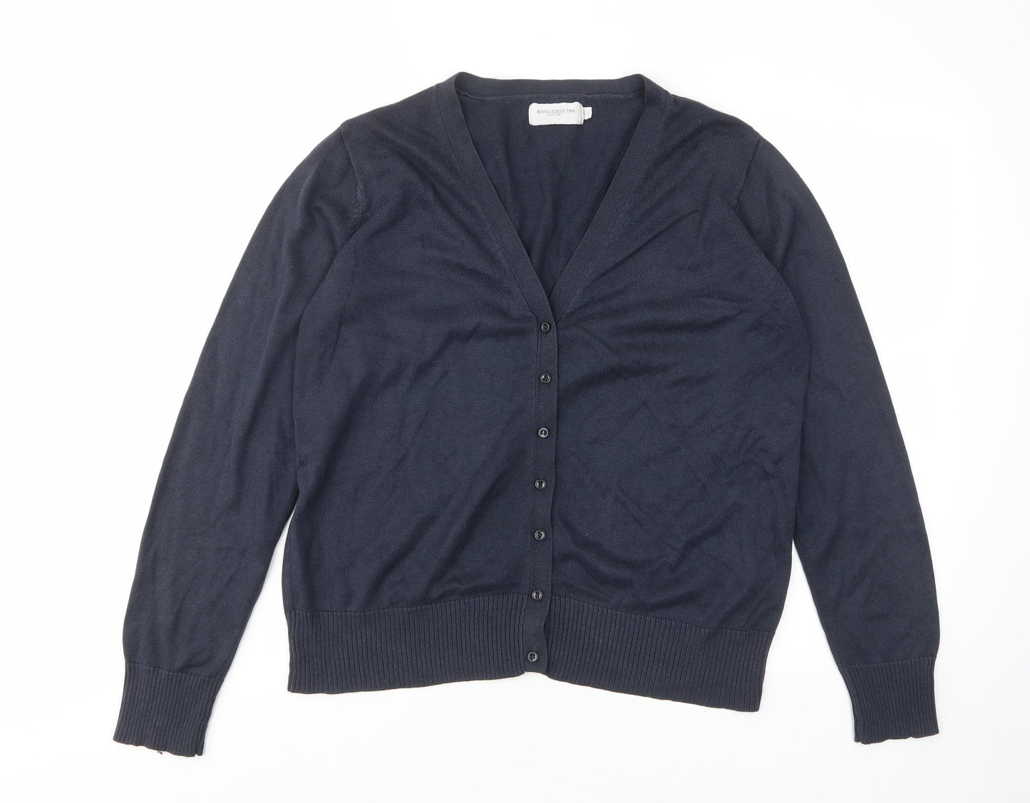 Russell Colletion Mens Blue V-Neck Cotton Cardigan Jumper Size XL Long Sleeve