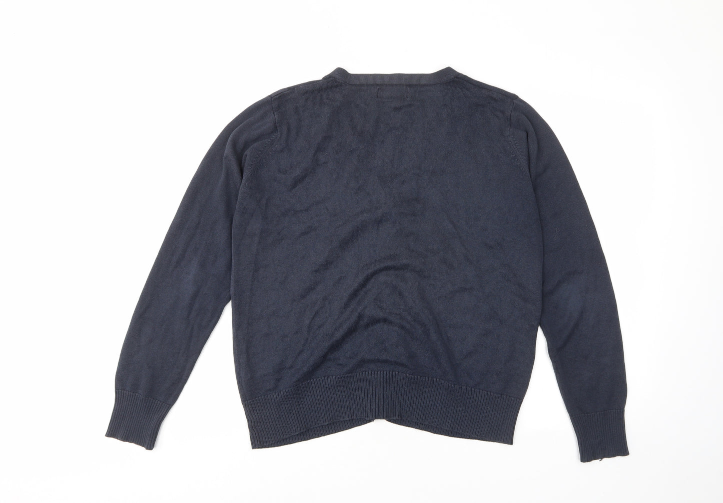 Russell Colletion Mens Blue V-Neck Cotton Cardigan Jumper Size XL Long Sleeve