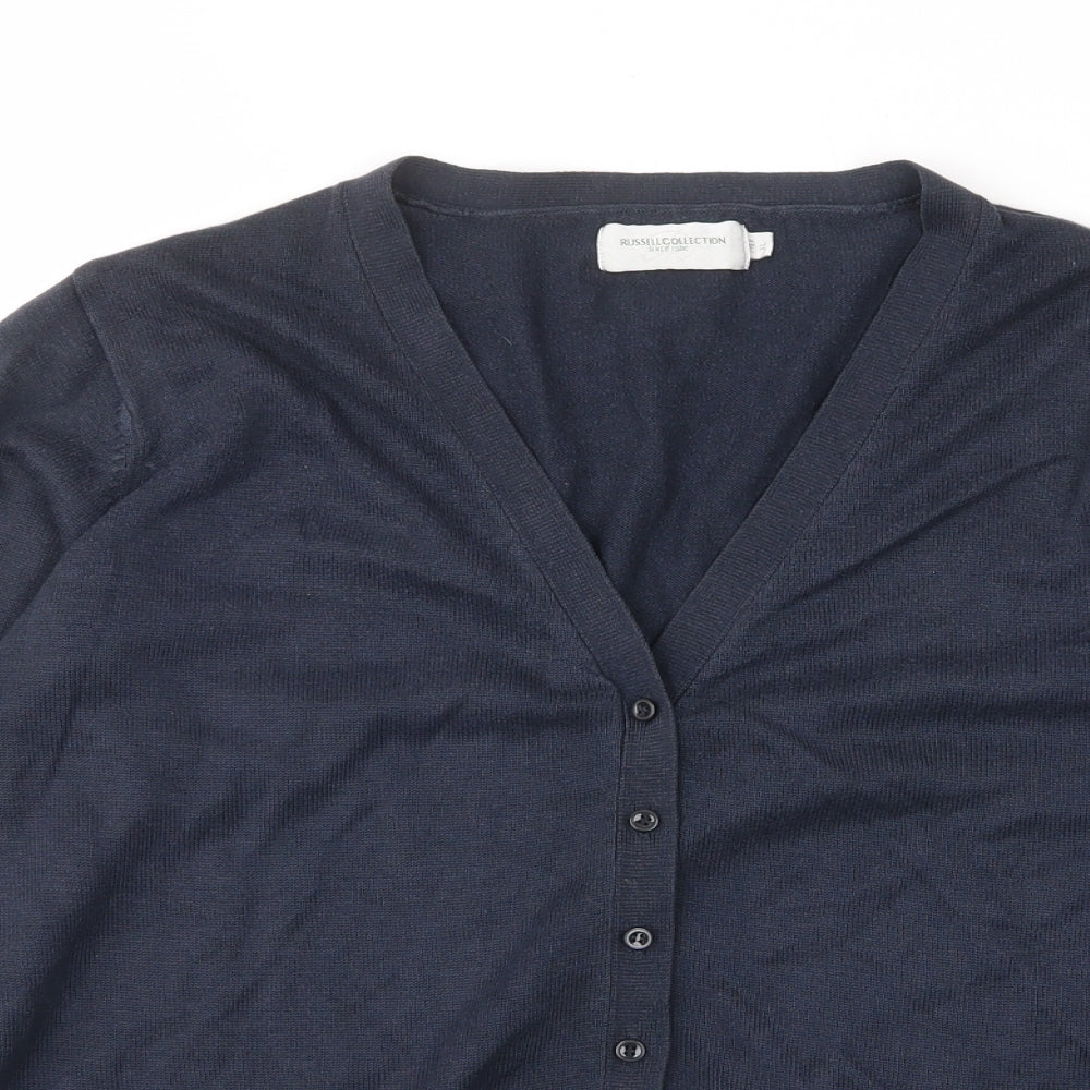 Russell Colletion Mens Blue V-Neck Cotton Cardigan Jumper Size XL Long Sleeve
