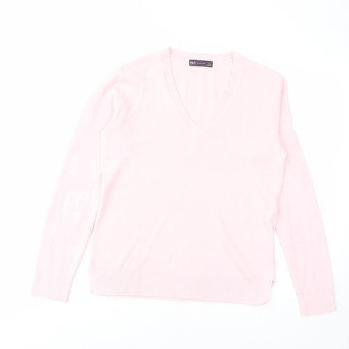 Marks and Spencer Womens Pink V-Neck Acrylic Pullover Jumper Size 8
